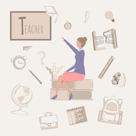Colorful vector alphabet. Book of professions. Profession teacher.のイラスト素材