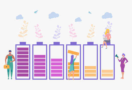 People charge a smartphone, laptop tabletのイラスト素材