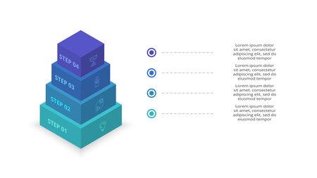 3D vector infographic pyramid, or comparison chart with 4 colorful levitating layers.のイラスト素材