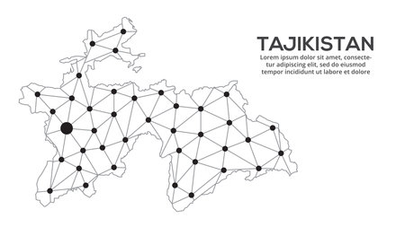 Tajikistan communication network map. Vector image of a low poly global map with city lights.のイラスト素材