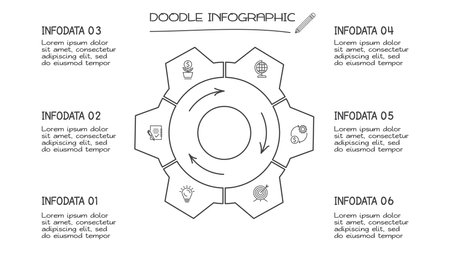 Doodle cycle infographic elements with 6 options.のイラスト素材