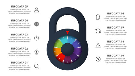 Key concept for infographic with 9 steps, options, parts or processes.のイラスト素材