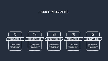 Doodle infographic elements, template for web on a black background.のイラスト素材