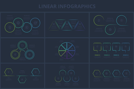 Set Line iinfographic. Creative concept for infographic with or processes. Template for web on a black background.のイラスト素材