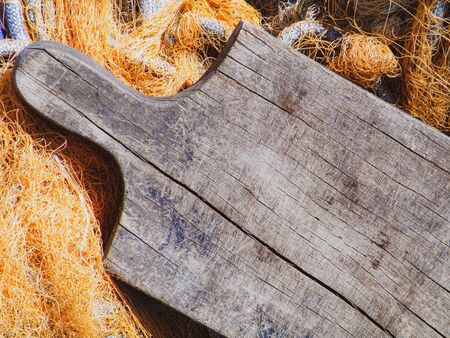 Chipping board on the fishing netの写真素材