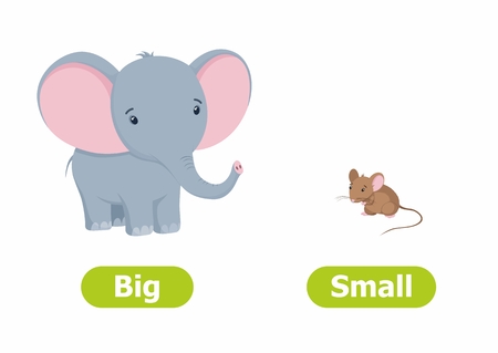 Vector antonyms and opposites. Cartoon characters illustration on white background. Card for children Big and Small.のイラスト素材