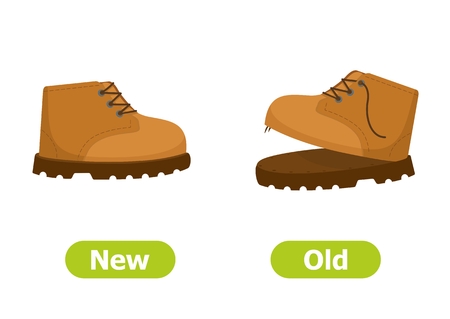 Vector antonyms and opposites. New and Old. Illustrations on white background. Card for teaching aid.のイラスト素材