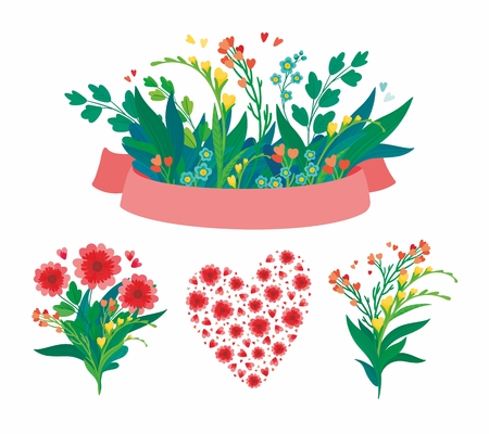 Set of flower elements for Valentine's Day or wedding invitation. Flower vector.のイラスト素材