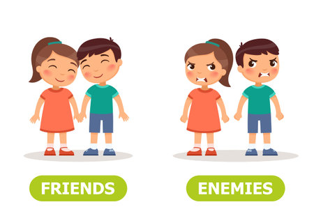 Vector antonyms and opposites. FRIENDS and ENEMIES. Card for teaching aid