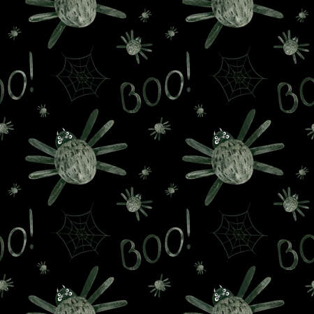 Halloween seamless pattern with spiders and cobwebs. Spooky digital wallpaperの写真素材