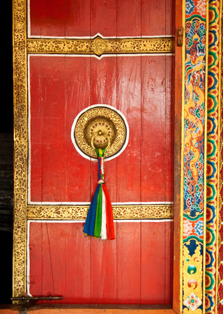 Abstract image of the door showing colors and details. Image taken at Rumteck Monastery founded...
