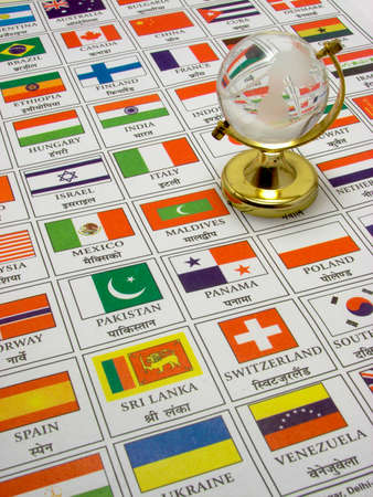 An abstract image of a chart showing the flags of various countries.の写真素材