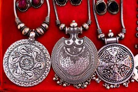 Closeup of old traditional jwellery in India.の写真素材