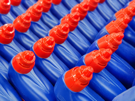 Set of bottles with Toilet Cleaner front part of bottles closeupの写真素材