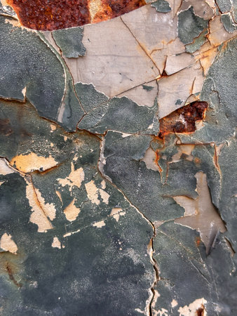 A grey wall with a red line running through it. The wall is old and has a lot of damageの写真素材