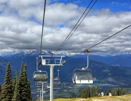 ski lifts on canadian rockies in summerの写真素材