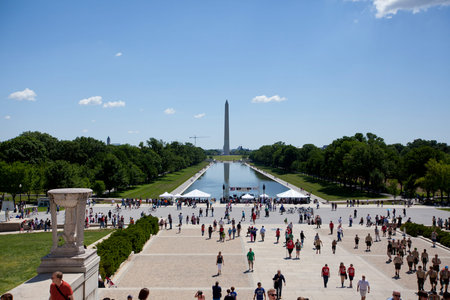 WASHINGTON D.C. - MAY 25 2014: The Washington Monument as seen from the Lincoln Memorial.  It is...