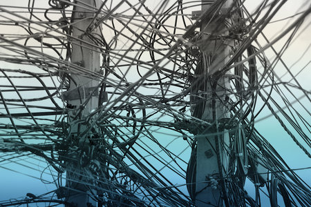 electricity post with many wire, dreamy color background
