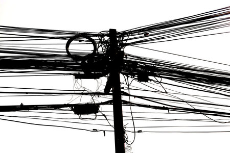 electricity post with many wire, dreamy color backgroundの写真素材