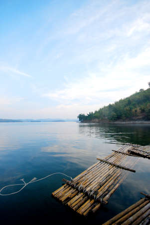 raft float on the lake with mountain viewの写真素材