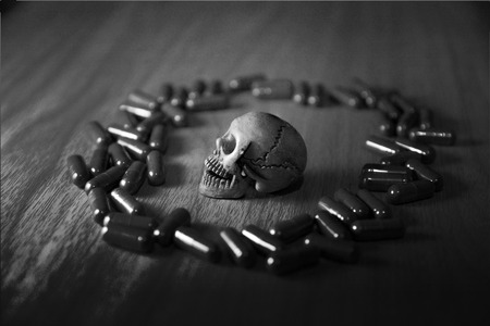 Skeleton with drug, dangerousの写真素材