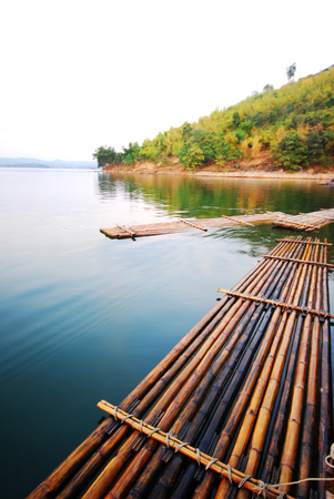 raft float on the lake with mountain viewの写真素材