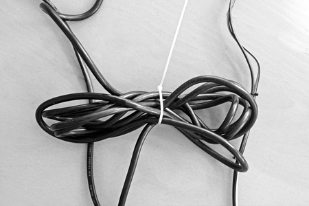 black cable wire binding togetherの写真素材