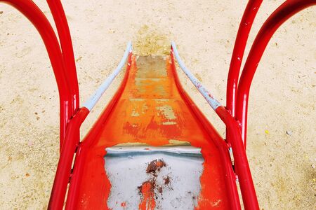 old stainless steel  slide in parkの写真素材