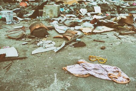 The dirty stuffs after fire and collapsed buildingの写真素材