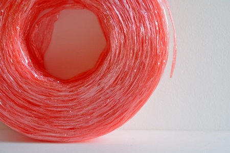 red plastic rope isolate white backgroundの写真素材