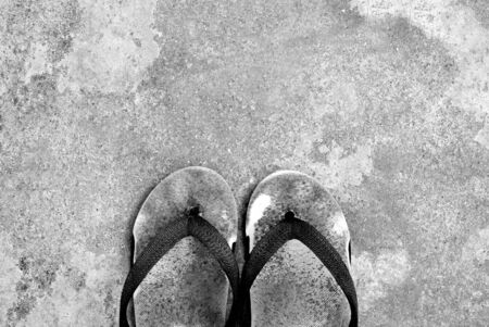Top view sandals on the cement floorの写真素材