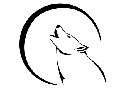 Tribal wolf howling at the moonのイラスト素材
