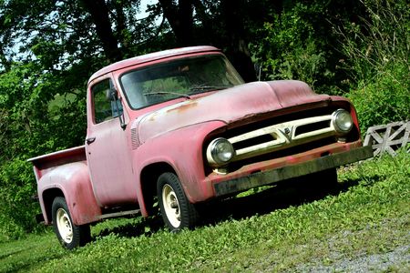 A Vintage red pickup truckの写真素材