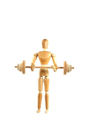 A Weight lifting wooden manikinの写真素材