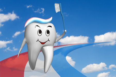 sports competition tooth running on the toothpaste track