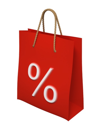 Photo-realistic highly detailed 3d render of an isolated red shopping bag with percent markの写真素材