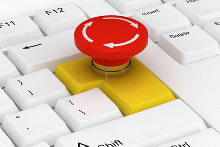 Special keyboard with emergency stop button on the enter key