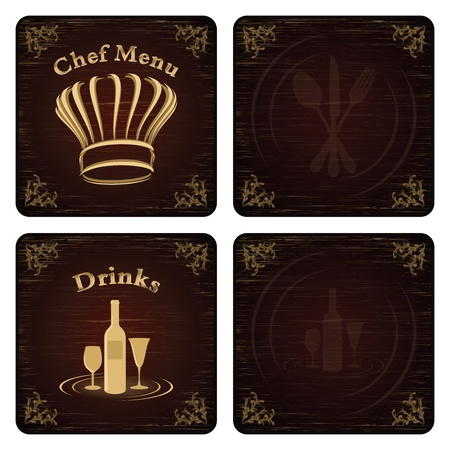 Golden chef menu board covers with red - black background and fine scatchesのイラスト素材