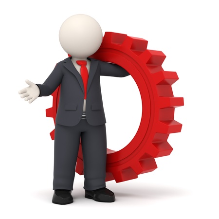 3d business man holding a big red gear in his hand - Business solution conceptの写真素材