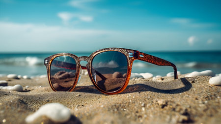 sunglass on the beach on the sunny dayの素材