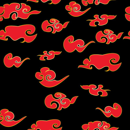 Vector black and red asian chinese clouds sky seamless pattern background.のイラスト素材