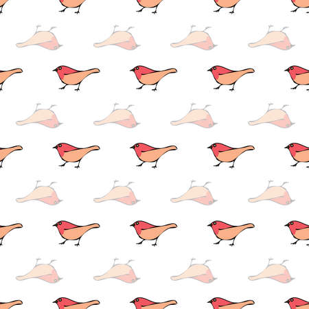 Vector white background various red birds seamless pattern. Purple Finch, Seamless pattern backgroundのイラスト素材