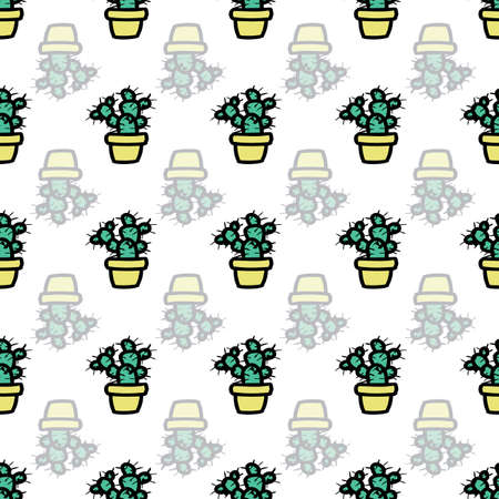 Vector background cactus plant in pot, succulents seamless pattern. Seamless pattern backgroundのイラスト素材