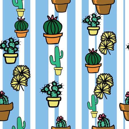Vector background cactus plant in pot, succulents seamless pattern. Seamless pattern backgroundのイラスト素材