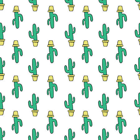 Vector background cactus plant in pot, succulents seamless pattern. Seamless pattern backgroundのイラスト素材