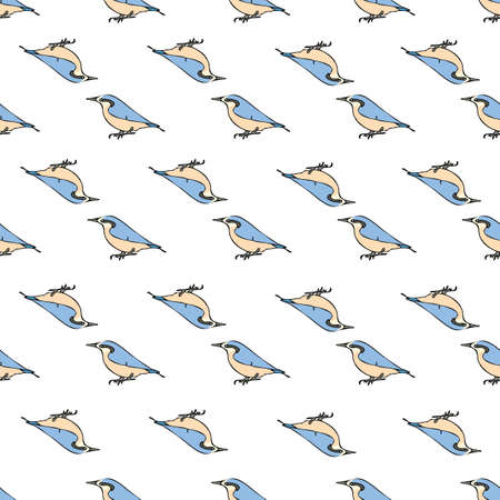 Vector white background birds silhouette seamless pattern. Blue tit, Purple Finch, Seamless pattern backgroundのイラスト素材
