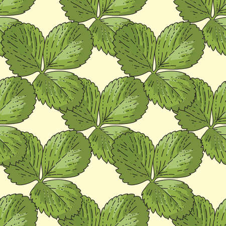 Vector pastel yellow background garden strawberries, berry flowers, berries fruits. Seamless pattern backgroundのイラスト素材