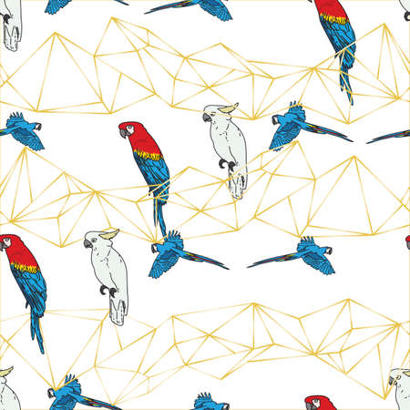 Vector background tropical birds parrots, macaw, cockatoo. Seamless pattern background with background, vector illustration.のイラスト素材
