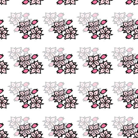 Vector white background white pink cherry tree flowers and cherry blossom sakura flowers. Seamless pattern backgroundのイラスト素材