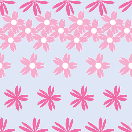 Vector blue background white pink cherry tree flowers and cherry blossom sakura flowers. Seamless pattern backgroundのイラスト素材
